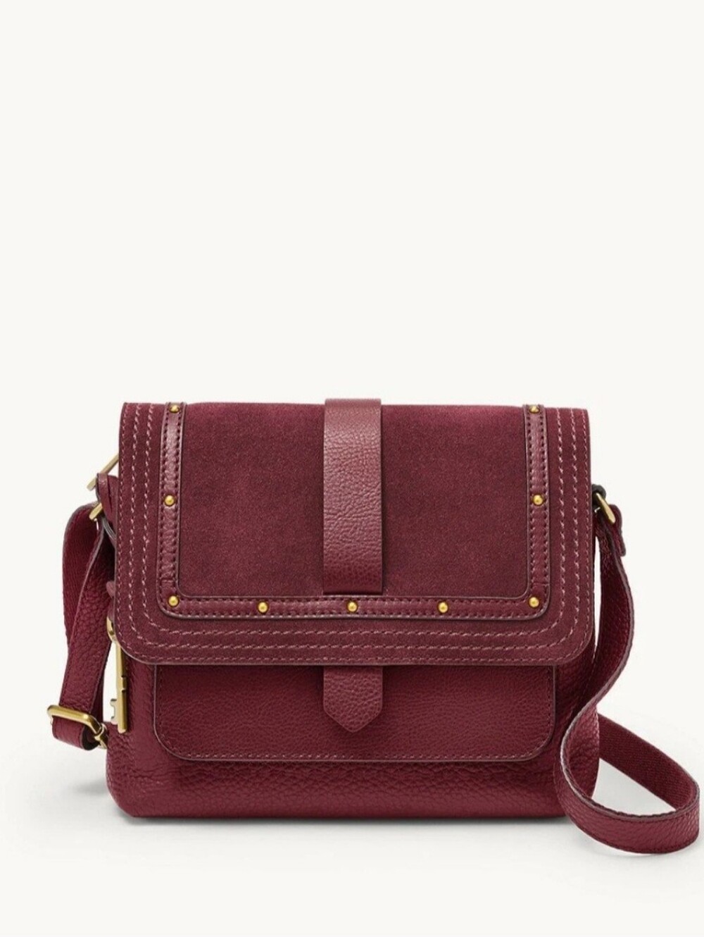 Fossil Kinley Crossbody ZB1419599 Burgundy Brass Hardware Zipoer Purse Bag